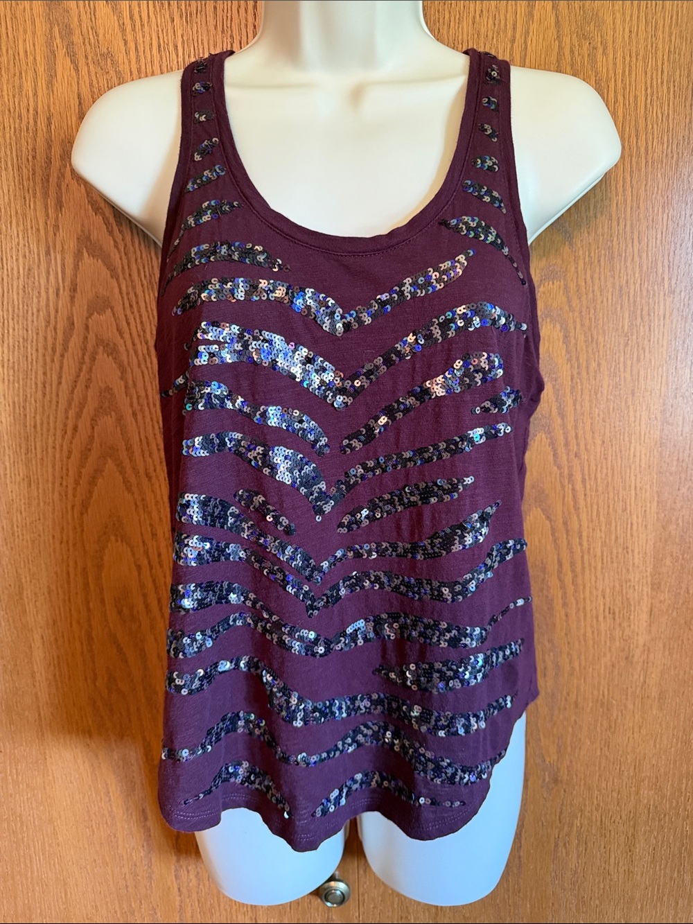 Express Plum Sequin Stripe Tank Top
